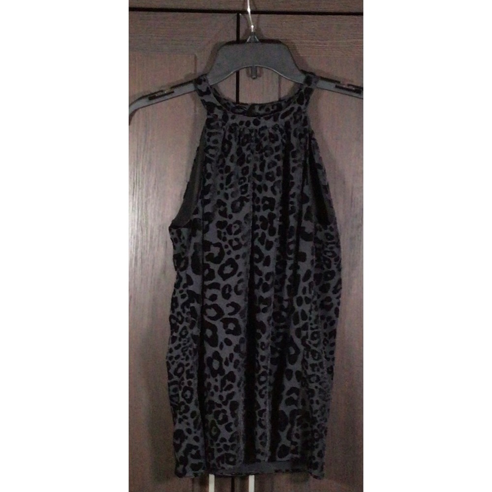 White House Black Market Leopard Burnout Velvet Halter Top Grey Black XS